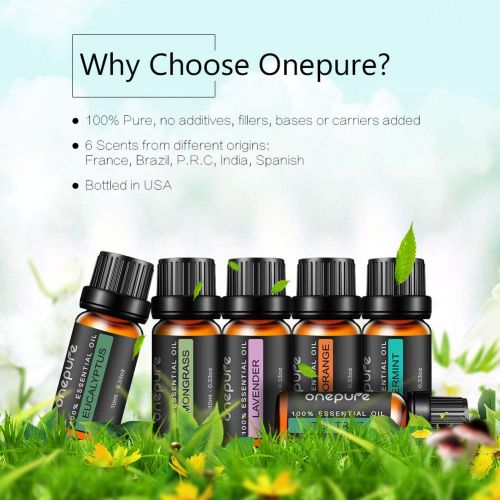  Onepure Aromatherapy Essential Oils Gift Set, 6 Bottles/ 10ml each, 100% Pure ( Lavender, Tea Tree, Eucalyptus, Lemongrass, Sweet Orange, Peppermint)