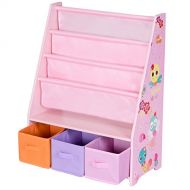 Onestops8 onestops8 Kids Sling Bookshelf Bookcase Toys Organizer Shelves W/3 Free Storage Boxes