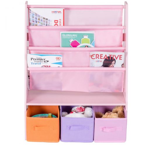  Onestops8 onestops8 Kids Sling Bookshelf Bookcase Toys Organizer Shelves W/3 Free Storage Boxes