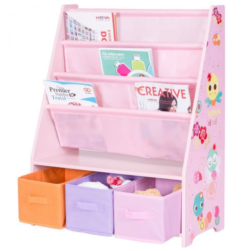  Onestops8 onestops8 Kids Sling Bookshelf Bookcase Toys Organizer Shelves W/3 Free Storage Boxes
