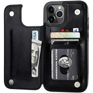 [아마존베스트]ONETOP Compatible with iPhone 12 Pro Max Wallet Case with Card Holder,PU Leather Kickstand Card Slots Case, Double Magnetic Clasp and Durable Shockproof Cover 6.7 Inch(Black)