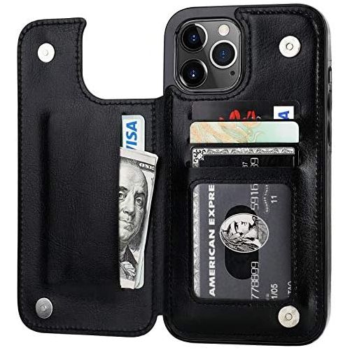  [아마존베스트]ONETOP Compatible with iPhone 12 Pro Max Wallet Case with Card Holder,PU Leather Kickstand Card Slots Case, Double Magnetic Clasp and Durable Shockproof Cover 6.7 Inch(Black)