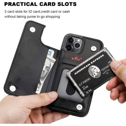  [아마존베스트]ONETOP Compatible with iPhone 12 Compatible with iPhone 12 Pro Wallet Case with Card Holder, PU Leather Kickstand Card Slots Case, Double Magnetic Clasp Durable Shockproof Cover 6.