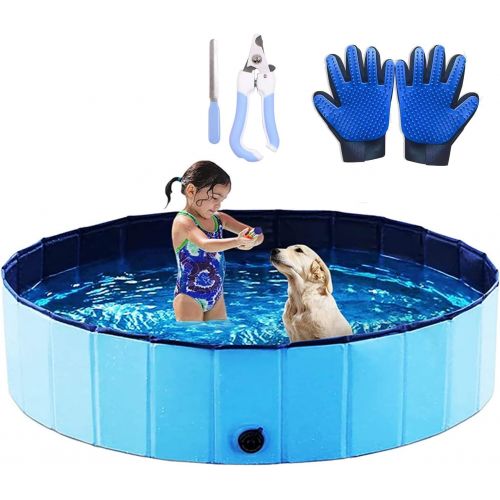  Onirii Foldable Pet Dog Pool,Portable Kiddie Pool,Collapsible PVC Bathing Tub Swimming Pool,Indoor & Outdoor Leakproof Cat Dog Pet SPA for Dogs Cats and Kids