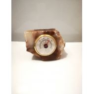 OnlineRetroEmporium desk thermometer / brown Veined / Onyx Marble Agate / Retro / Semi Precious Stone / desk