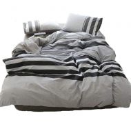 Onlinedress Boys Bedding Sets Full/Queen Black Gray Geometric Plaid Duvet Cover Sets 100% Cotton Boho Stripe Duvet Cover with Zipper Closure 2 Pillowcases Standard