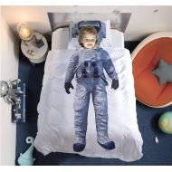 Onlinedress Queen Duvet Cover Polyester Bedding Set Astronaut Boys Kids Printing,Reversible Brushed Fabric Duvet Cover Set-Ultra Comfy,Breathable,Zipper Closure,Queen,3pc