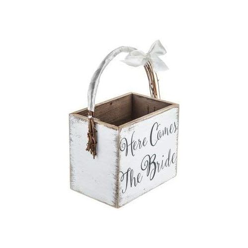  [아마존베스트]Onlinepartycenter Here Comes The Bride Wood Basket Wedding Keepsake Gift