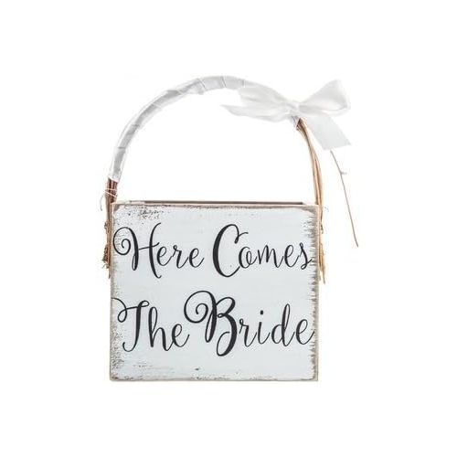  [아마존베스트]Onlinepartycenter Here Comes The Bride Wood Basket Wedding Keepsake Gift