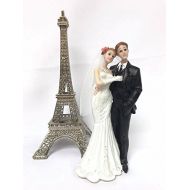 Onlinepartycenter Wedding Cake Topper Bride and Groom with Eiffel Tower Metal Centerpiece Decoration 2 Piece 10 H