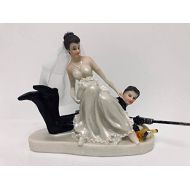 Onlinepartycenter Wedding Comical Bride Sitting On Groom Hunter With Beer Bottle And Rifle Figurine Cake Top Decoration
