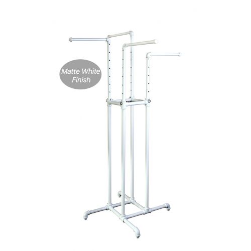  Only Garment Racks White Pipeline Adjustable Four Way Clothing Rack - Heavy Duty Pipeline Adjustable, 4 Way Rack, Plumbing Pipe Clothes Rack, White Finish