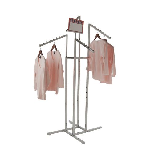  Only Garment Racks #2233 Clothing Rack - Heavy Duty Chrome 4 Way Rack, Adjustable Arms, Square Tubing, Perfect for Clothing Store Display with 4 Slanted Arms