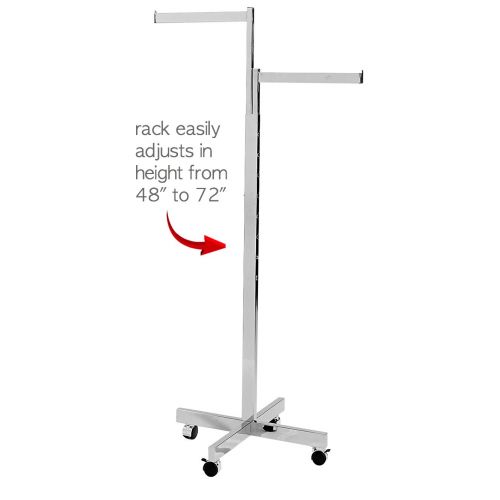  Only Garment Racks - Heavy Duty Chrome Clothing Rack - 2 Way Mobile Clothes Rack, Adjustable Height Arms, Perfect for Retail Clothing Store Display - Includes Casters