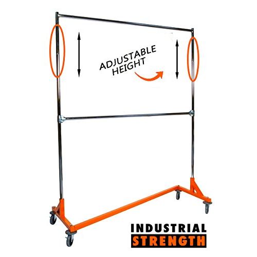  Only Hangers Industrial Strength Z Rack with Add-On Hangrail and Built-in Height Extensions - Orange OSHA Approved Base - Tallest Z Rack Available!