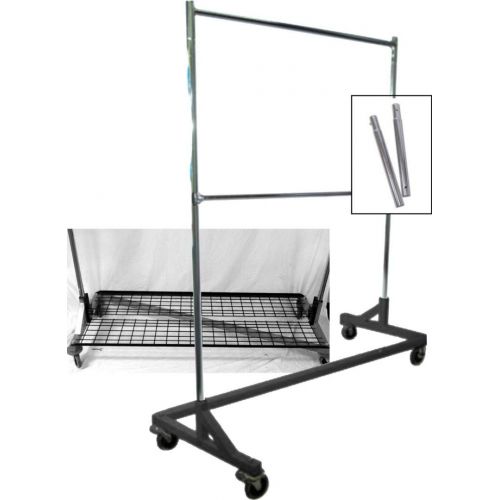  Only Hangers Extended Height Double Rail Z Rack Rolling Clothes Rack Garment Rack with Bottom Shelf Combo in Black