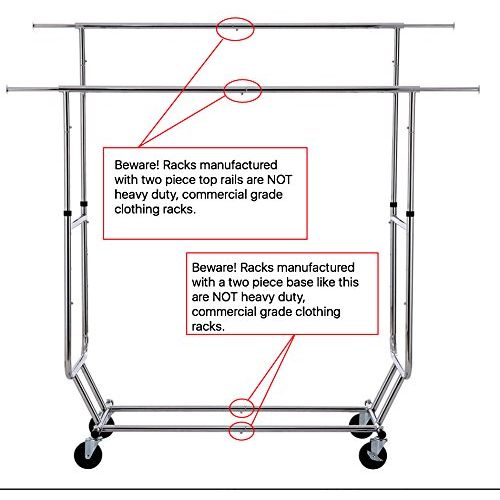 Only Hangers Only Garment Racks Commercial Grade Double Rail Rolling Clothing Rack, Heavy Duty - Designed with SolidOne Piece Top Rails and Base. Heavy Gauge Steel Construction, Rack Weighs 39