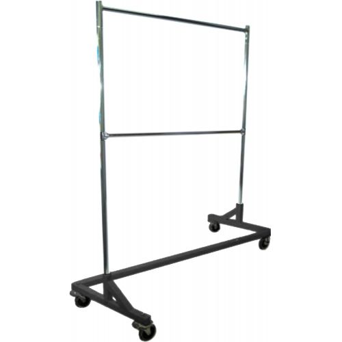  Only Hangers GR600-EH Deluxe Commercial Grade Rolling Z Garment Rack, 400lb Capacity, 63 Length with Add-On Extra Double Rail, Adjustable Height Chrome Uprights and Black Base, One