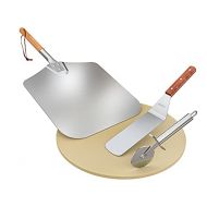 Onlyfire Pizza Peel Kits for Any Oven or Grill- Wooden Handle Pizza Peel, Pizza Stone, Pizza Cutter and Pizza Shovel, Set of 4: Kitchen & Dining