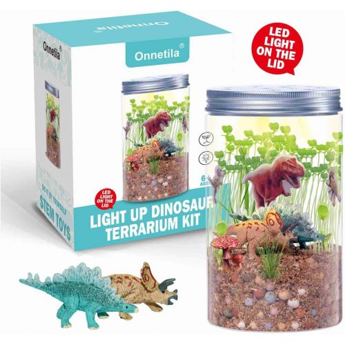  [아마존베스트]Onnetila Dinosaur Fairy Garden in a Jar Light up Terrarium Kit for Kids Plant Growing Kit Grow and Glow Terrarium STEM Educational Projects Boys and Girls Crafts for Kids Age 5, 6,