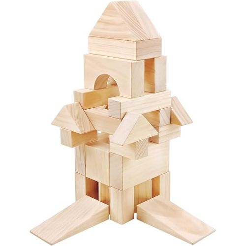  Large Wooden Blocks for Toddlers 1-3, 64 Pieces Big Wood Building Blocks Set with Wooden Storage Box, Large Toddler Blocks Building and Stacking Toys Construction Set