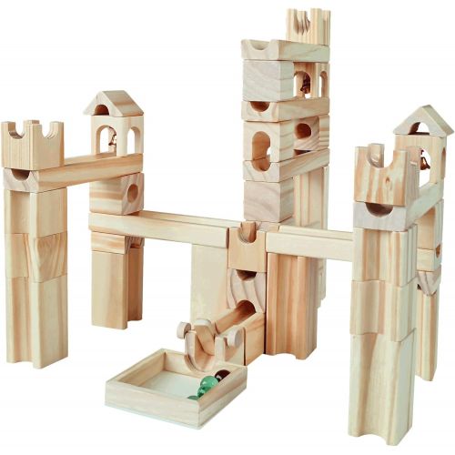  Onshine Wooden Marble Run for Kids Ages 4-8, 65 Pieces Wood Building Blocks Toys and Construction Play Set, Marble Track Maze Game STEM Learning Toys Gifts for Boys Girls