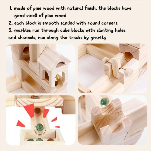  Onshine Wooden Marble Run for Kids Ages 4-8, 65 Pieces Wood Building Blocks Toys and Construction Play Set, Marble Track Maze Game STEM Learning Toys Gifts for Boys Girls