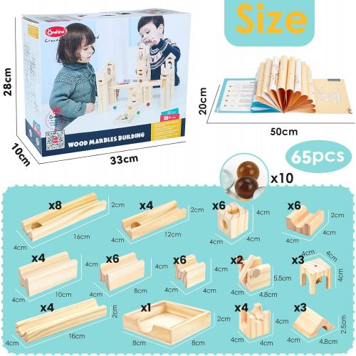  Onshine Wooden Marble Run for Kids Ages 4-8, 65 Pieces Wood Building Blocks Toys and Construction Play Set, Marble Track Maze Game STEM Learning Toys Gifts for Boys Girls