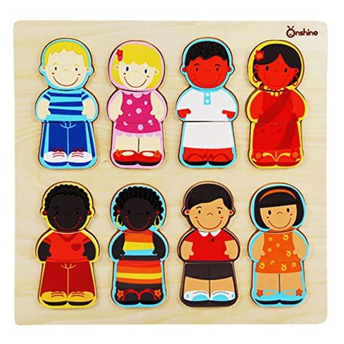  Onshine Wooden Puzzle for Toddlers 1-3, Children of The World Racial Cognition Dress-up Peg Puzzle Educational Toys, 24 Pieces Mix and Match Boys and Girls Multicultural Diversity Toys for