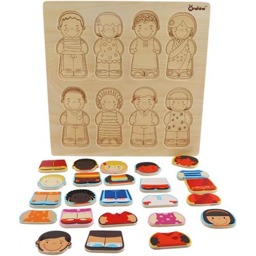  Onshine Wooden Puzzle for Toddlers 1-3, Children of The World Racial Cognition Dress-up Peg Puzzle Educational Toys, 24 Pieces Mix and Match Boys and Girls Multicultural Diversity Toys for