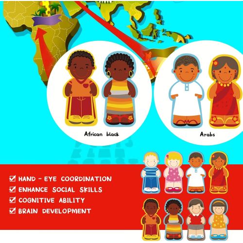  Onshine Wooden Puzzle for Toddlers 1-3, Children of The World Racial Cognition Dress-up Peg Puzzle Educational Toys, 24 Pieces Mix and Match Boys and Girls Multicultural Diversity Toys for