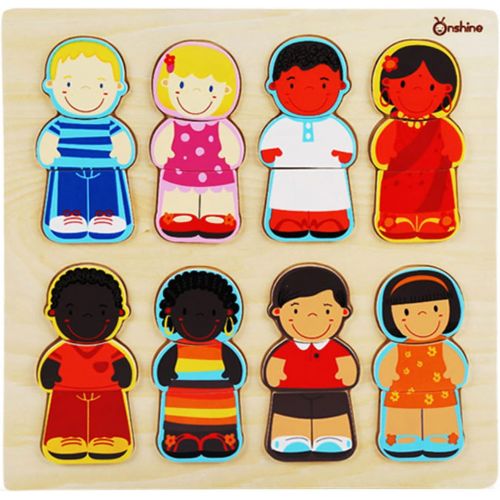  Onshine Wooden Puzzle for Toddlers 1-3, Children of The World Racial Cognition Dress-up Peg Puzzle Educational Toys, 24 Pieces Mix and Match Boys and Girls Multicultural Diversity Toys for