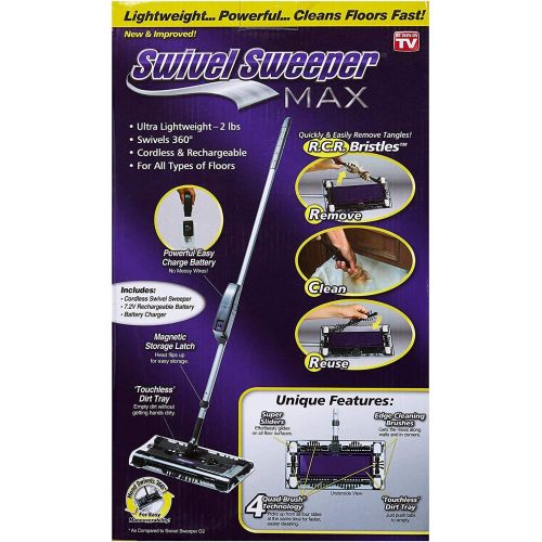  OnTel Products SWSMAX Max Cordless Swivel Sweeper New,Removable, Cleanable, Reusable bristles