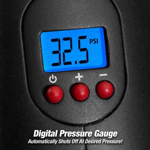  Ontel Air Hawk Pro Automatic Cordless Tire Inflator Portable Air Compressor, Easy to Read Digital Pressure Gauge, Built In LED Light, Black