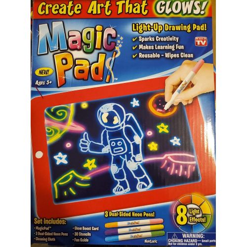  [아마존베스트]Ontel Bonus Magic Pad Deluxe Light Up LED Drawing Tablet with Extras - Includes 4 Dual Side Markets, Dry Eraser, Glow Boost Card, Fun Guide, 42 Stencils, and Carrying Case