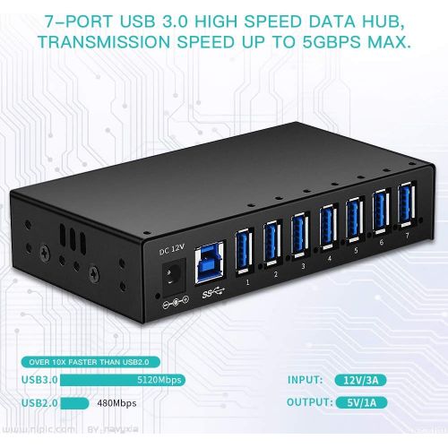  USB 3.0 Hub, Onvian 7-Port Powered USB 3.0 Hub Aluminum High Speed USB 3.0 Splitter with LEDs and Mounting Brackets