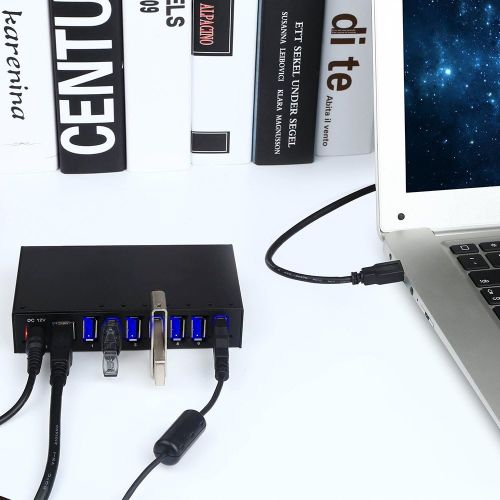  USB 3.0 Hub, Onvian 7-Port Powered USB 3.0 Hub Aluminum High Speed USB 3.0 Splitter with LEDs and Mounting Brackets