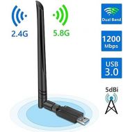 USB WiFi Adapter 1200Mbps, Onvian USB 3.0 Wireless Network Adapter, 802.11ac WiFi Dongle with Dual Band 2.4GHz 5.8GHz, 5dBi Antenna, Supports Windows 10 8 7 Vista XP, Mac10.6-10.13
