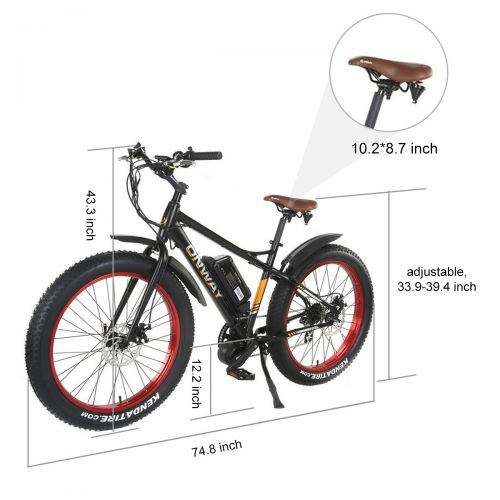  Onway ONWAY 26 Snow & Beach 7 Speed Fat Tire Electric Bicycle, with Pedal Assist, 500W/750W