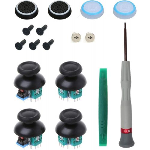  [아마존베스트]Onyehn 4pcs Analog 3D Joystick Thumbstick Sensor Replacement fit for Sony Playstation 4 PS4 Controllers,with Screwdriver Repair Kits Parts+4 Mushroom Caps+4 Fluorescent Button caps