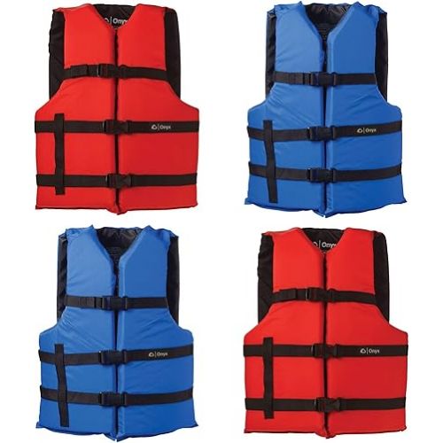  Onyx General Purpose Life Vest, Adult Universal (4-Pack),Red - Blue,30-52-Inch Chest, persons over 90-Pounds., universal