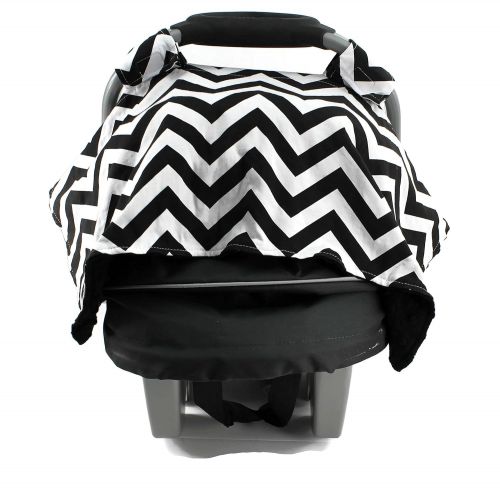  Onyx Arrow Carseat Canopy, Black White Chevron Cotton Print, Black Minky Dot, Mix and Match