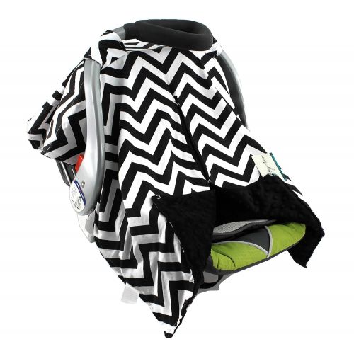  Onyx Arrow Carseat Canopy, Black White Chevron Cotton Print, Black Minky Dot, Mix and Match