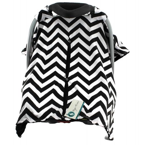  Onyx Arrow Carseat Canopy, Black White Chevron Cotton Print, Black Minky Dot, Mix and Match