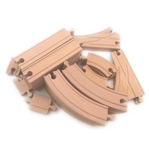  Oojami Wooden Train Track Set 64 Piece Pack - 100% Compatible with All Major Brands Including Thomas, Brio, Chuggington, and Other Major Brands