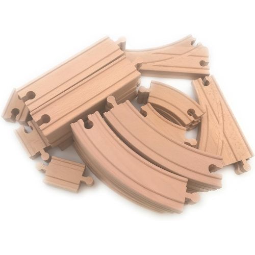  [아마존핫딜][아마존 핫딜] Oojami Wooden Train Track Set 64 Piece Pack - 100% Compatible with All Major Brands Including Thomas, Brio, Chuggington, and Other Major Brands