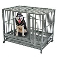 Ooscy 42 Heavy Duty Dog Crate Strong Metal Pet Kennel Playpen with Tray Silver for Large Dogs and Pets