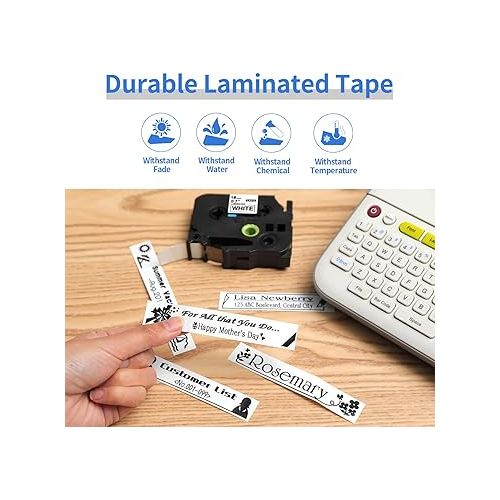  Oozmas TZe-241 18mm Label Tape Replacement for Brother Label Maker Tape 18mm 0.7 Inch Tz Laminated White TZe241 P-Touch Black on White Work with Brother PTD410 PT-D400 PT-D610BT PTD600, 3/4 Inch, 4PK