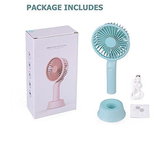  Opaceluuk Mini Handheld Fan, Portable USB Fan with Dock, Dual Use Rechargeable Desktop Fan for Office, Outdoor, Camping, Beach etc, Personal Travel Accessories - (3 Speed, Blue) (Blue)