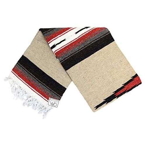  Open Road Goods Brown Mexican Yoga Blanket - Thick Navajo Diamond Serape with Stripes